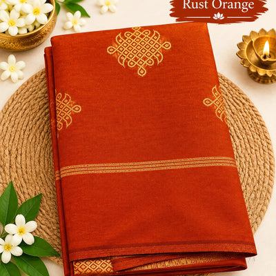 Kolam Soft Silk Saree with Zari Weaving | Rust orange