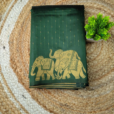 Elephant Border Soft Silk Saree | Bottle Green