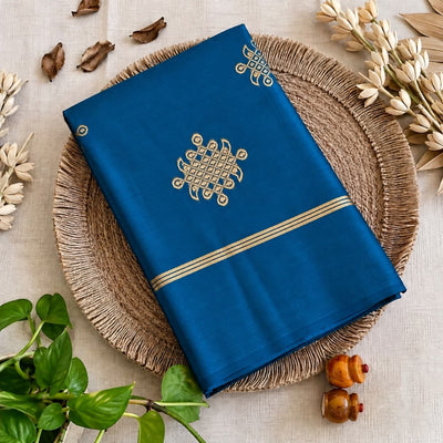 Kolam Soft Silk Saree with Zari Weaving | Peacock blue