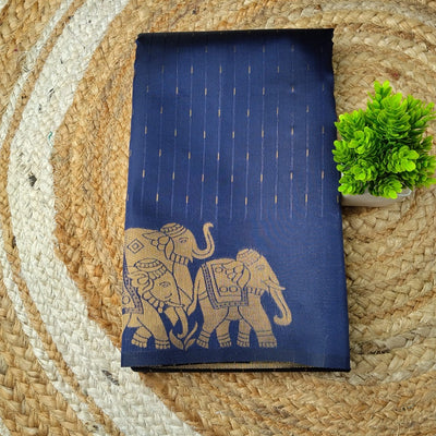 Elephant Border Soft Silk Saree | Navy Blue