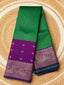 Green Kanchi checks soft silk saree with purple zari border