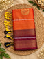 Bright Orange with Wine silk-look saree with bentex border and tassels