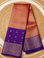 Peach Kanchi checks soft silk saree with violet zari border