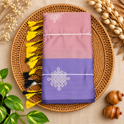 Premium Kolam Saree with Contrast Border | Dusky pink and lavender