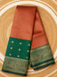 Rust Kanchi checks soft silk saree with bottle green zari border