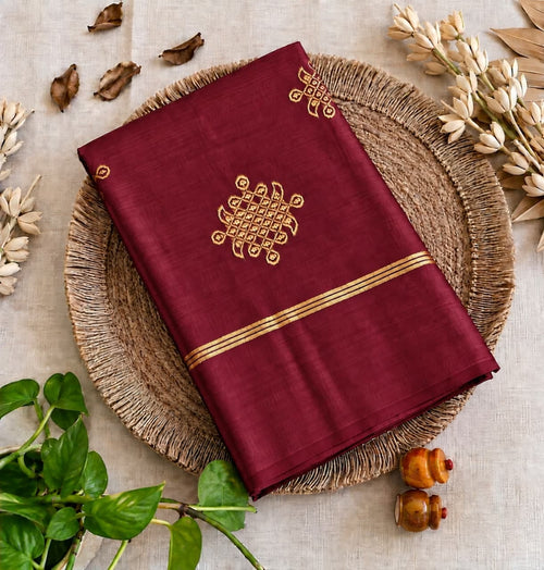 Maroon Kolam soft silk saree with zari weaving
