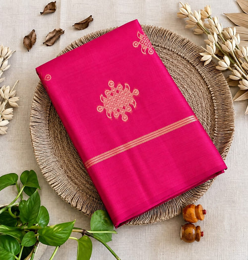 Pink Kolam soft silk saree with zari weaving