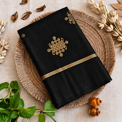 Kolam Soft Silk Saree with Zari Weaving | black