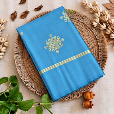 Kolam Soft Silk Saree with Zari Weaving | sky blue