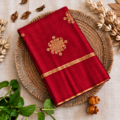 Kolam Soft Silk Saree with Zari Weaving | Red