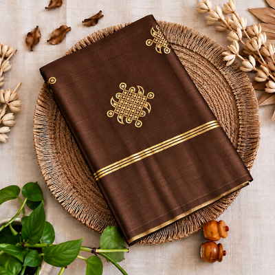 Kolam Soft Silk Saree with Zari Weaving | Coffee Brown