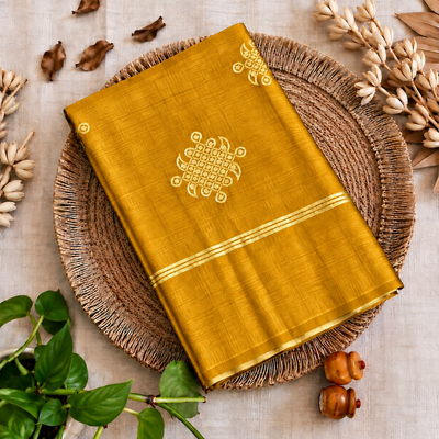 Kolam Soft Silk Saree with Zari Weaving | mustard yellow