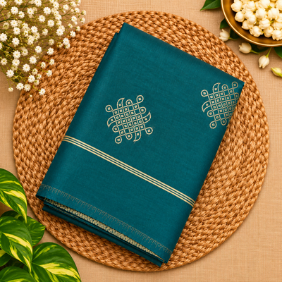 Kolam Soft Silk Saree with Zari Weaving | peacock green