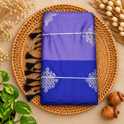 Premium Kolam Saree with Contrast Border | Lavender with Royal Blue