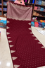 Maroon with Cream soft silk saree with temple tower border and tassels