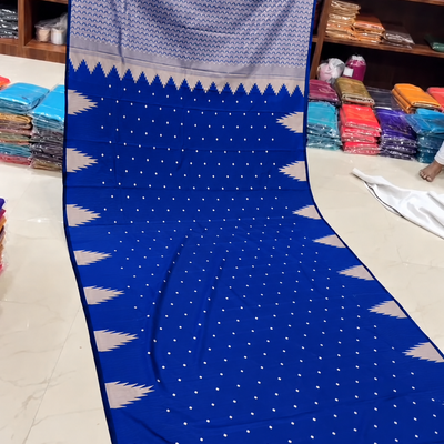 Soft Silk Tower Border Saree with Tassels | Royal Blue with Cream