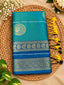 Teal Blue with Royal Blue silk-look saree with bentex border and tassels