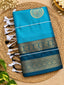 Turquoise Blue with Teal Blue silk-look saree with bentex border and tassels