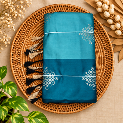 Premium Kolam Saree with Contrast Border | Turquoise teal and Deep teal