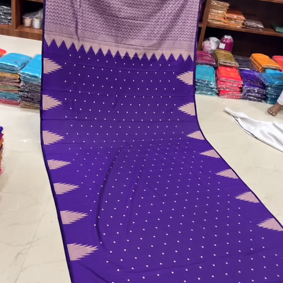 Soft Silk Tower Border Saree with Tassels | Violet with Cream