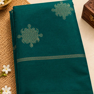 Kolam Soft Silk Saree with Zari Weaving | Rama green