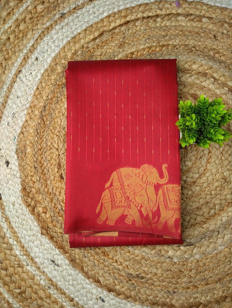 Elephant Border Soft Silk Saree | red