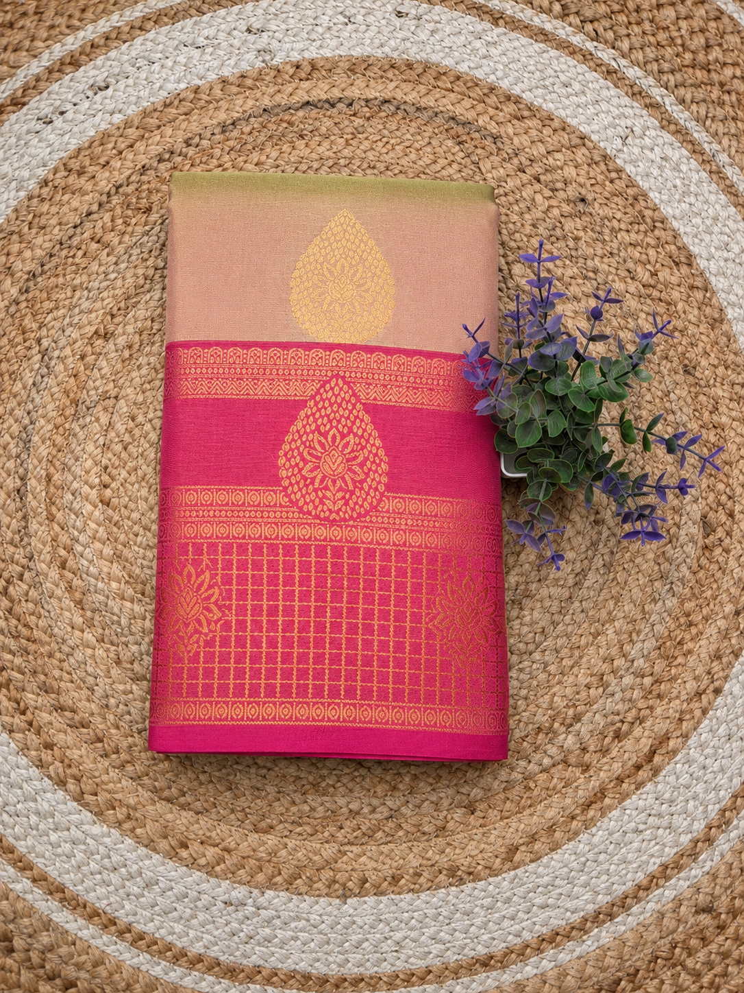 Kanchi Semi Silk Bentex Border Saree @ ₹850 | off white