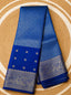 Royal blue Kanchi checks soft silk saree with silver zari border