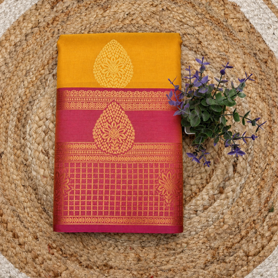 Kanchi Semi Silk Bentex Border Saree @ ₹850 | golden yellow