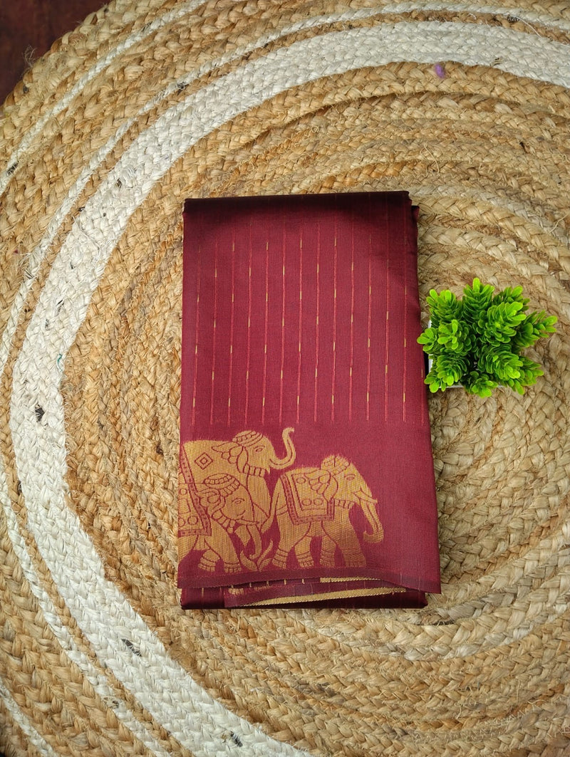Elephant Border Soft Silk Saree | Rust Orange
