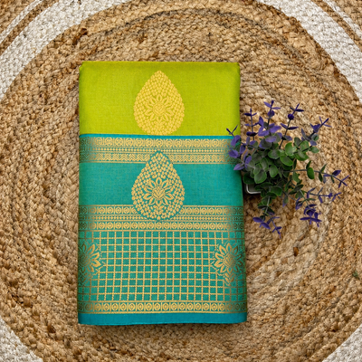 Kanchi Semi Silk Bentex Border Saree @ ₹850 | Lemon Green