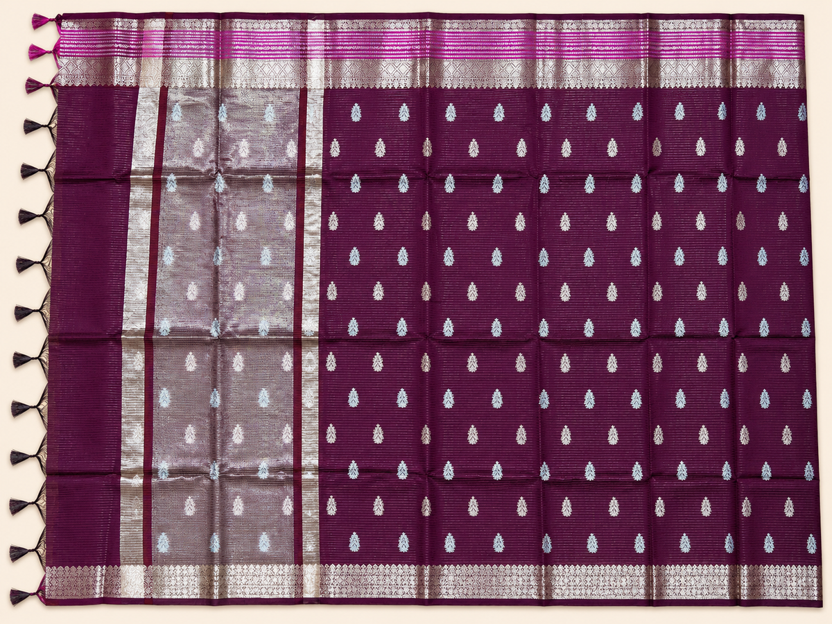 Deep Plum Banarasi handloom warm silk saree – view 2