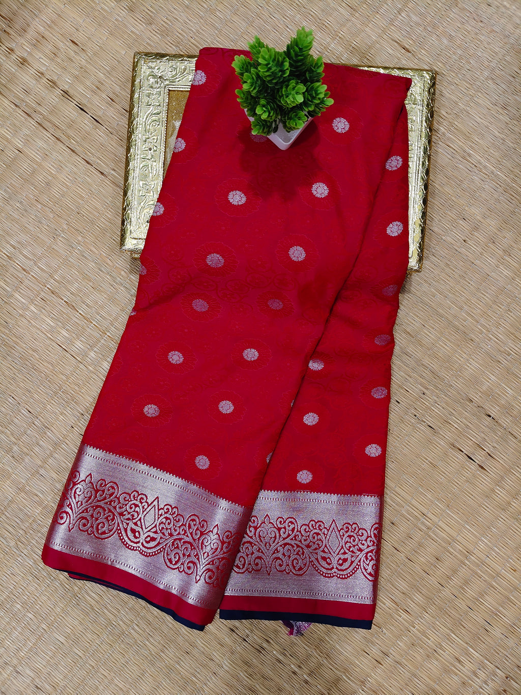 Silver Emboss Soft Silk Saree |  SBSE01