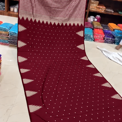 Soft Silk Tower Border Saree with Tassels | Maroon with Cream