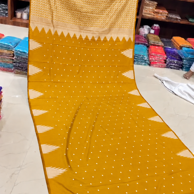 Soft Silk Tower Border Saree with Tassels | Mustard Yellow with Cream