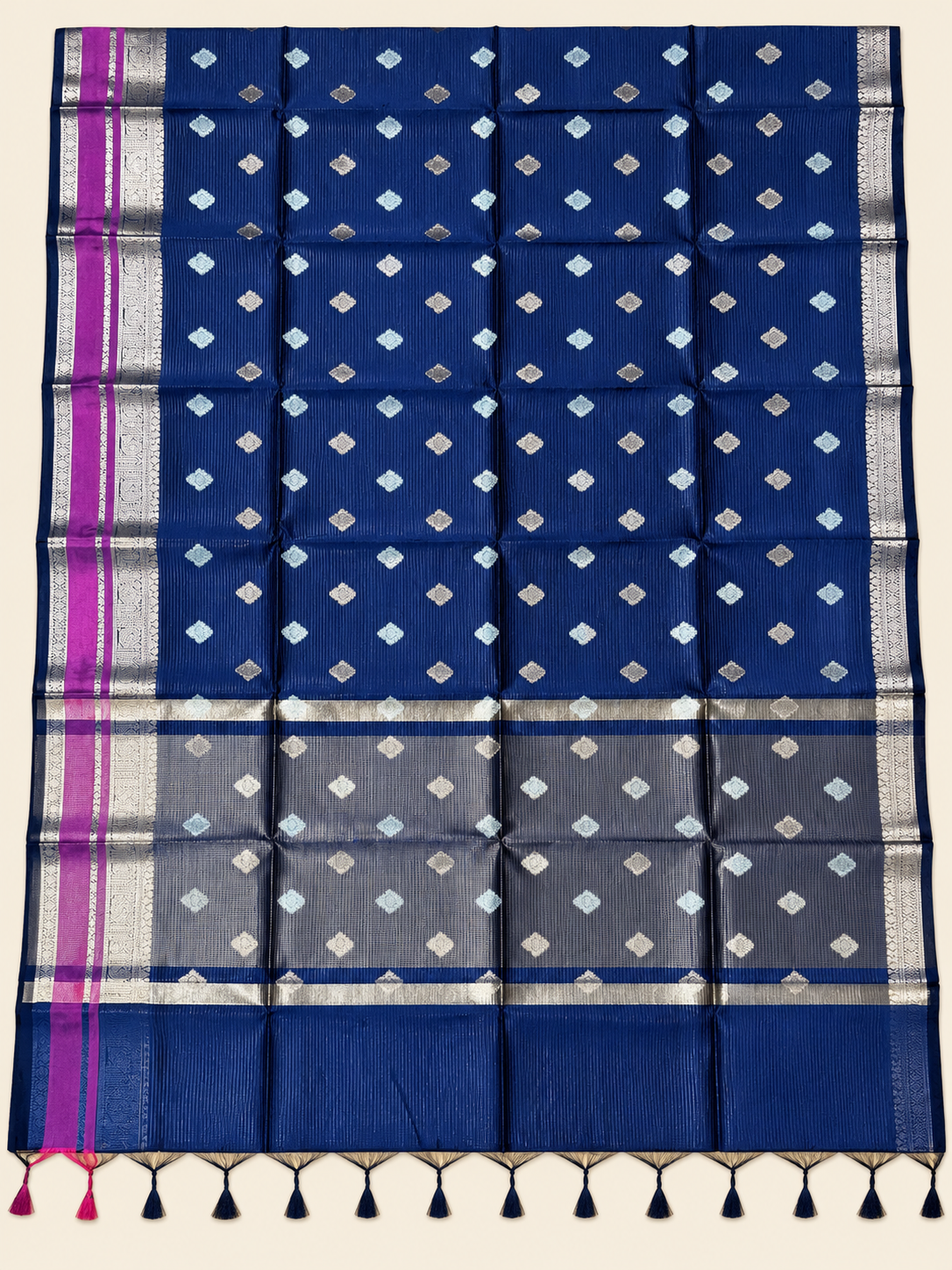 Navy Blue Banarasi handloom warm silk saree Main image