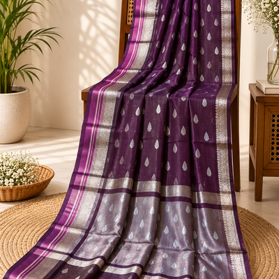 Banarasi Handloom Warm Silk Saree | Deep Plum