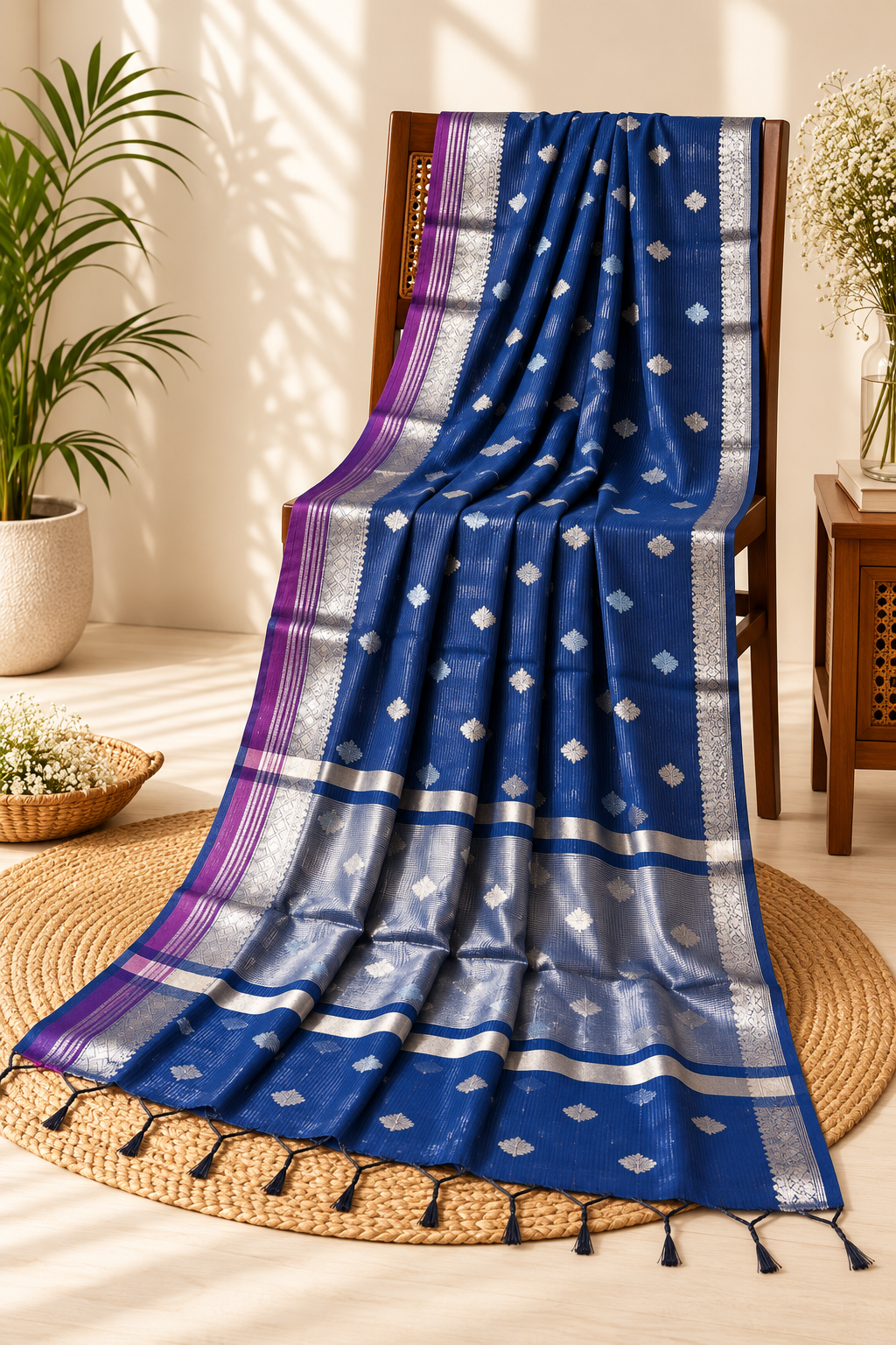 Royal Blue Banarasi handloom warm silk saree