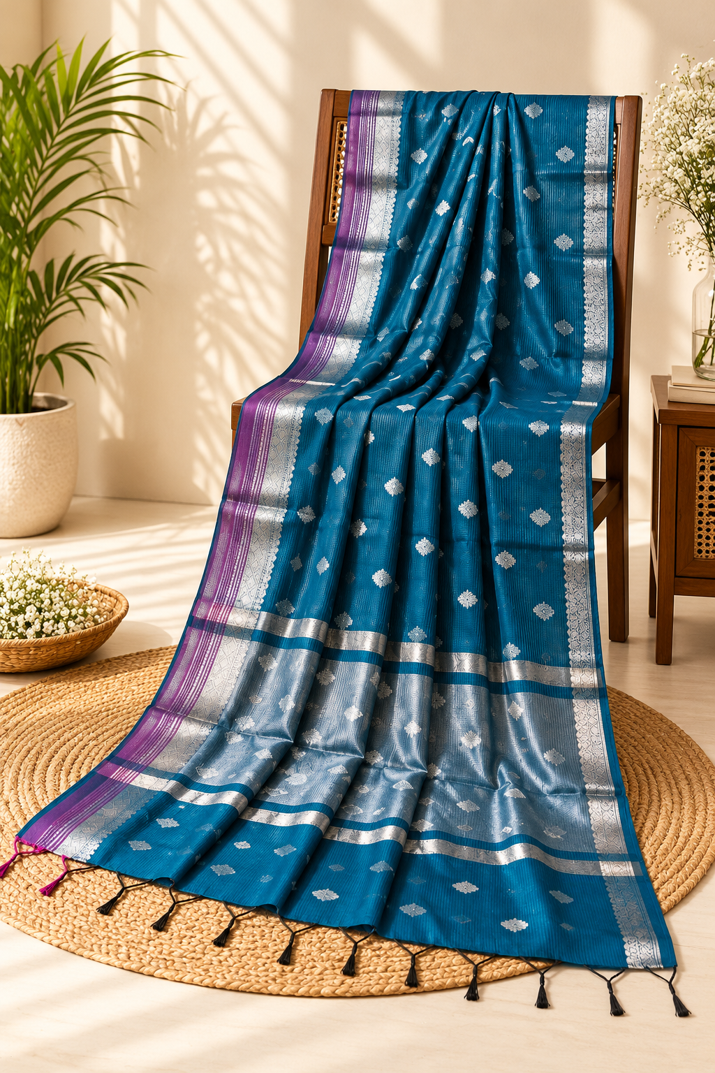 Blue Banarasi handloom warm silk saree Main image
