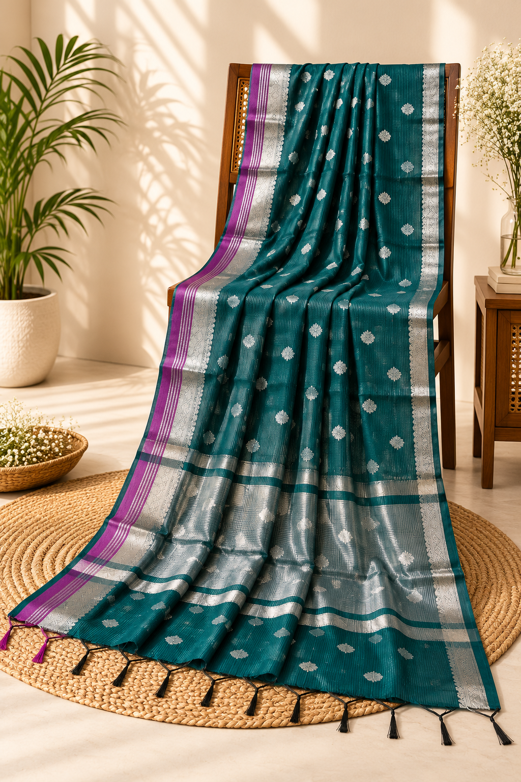 Green Banarasi handloom warm silk saree Main image