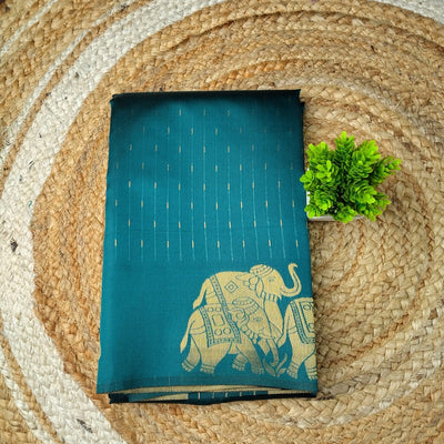 Elephant Border Soft Silk Saree | Teal Green