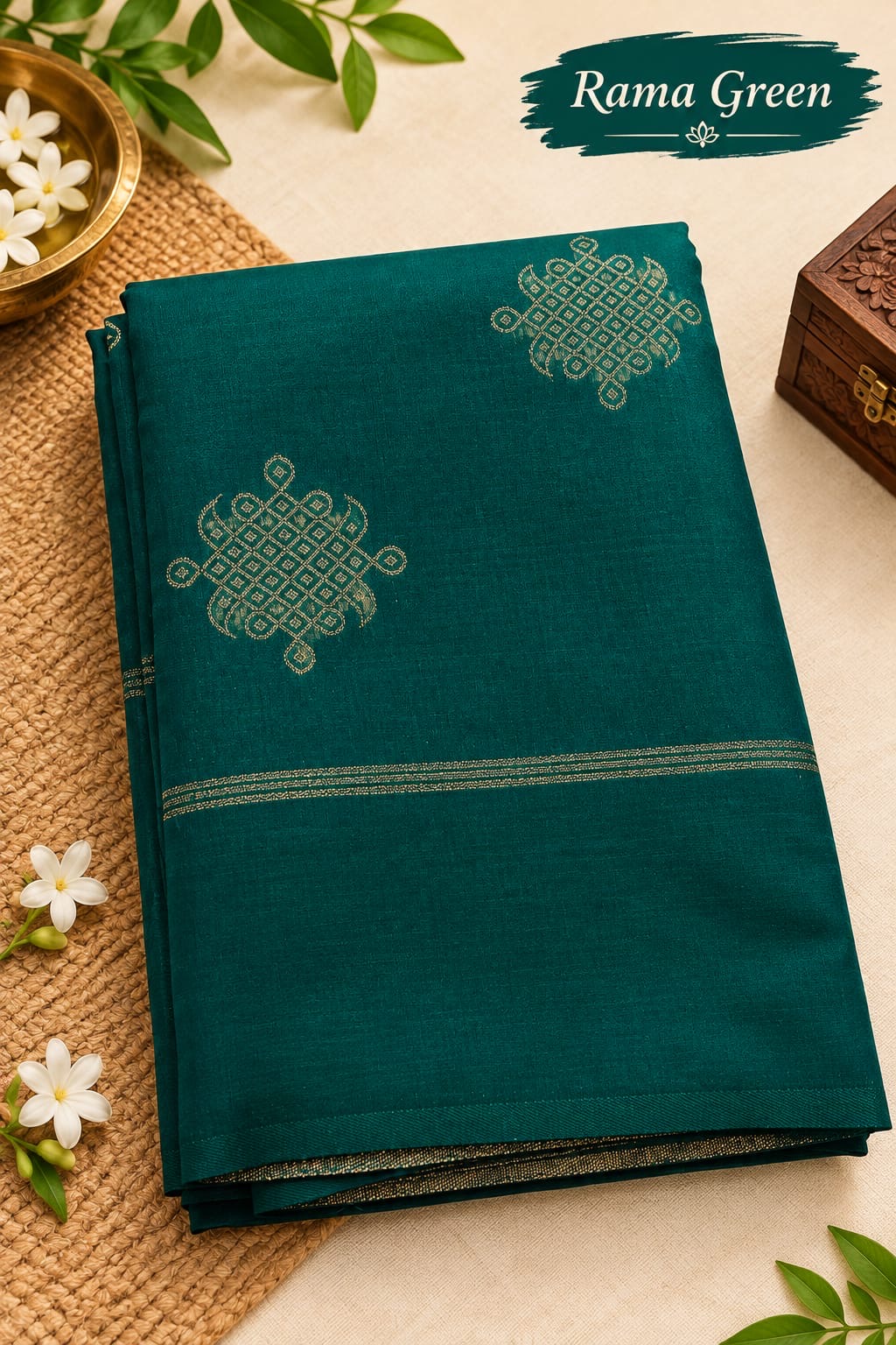Kolam Soft Silk Saree with Zari Weaving | Rama green