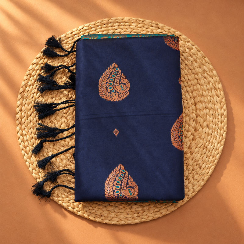 Navy Blue soft silk saree with zari meena butta