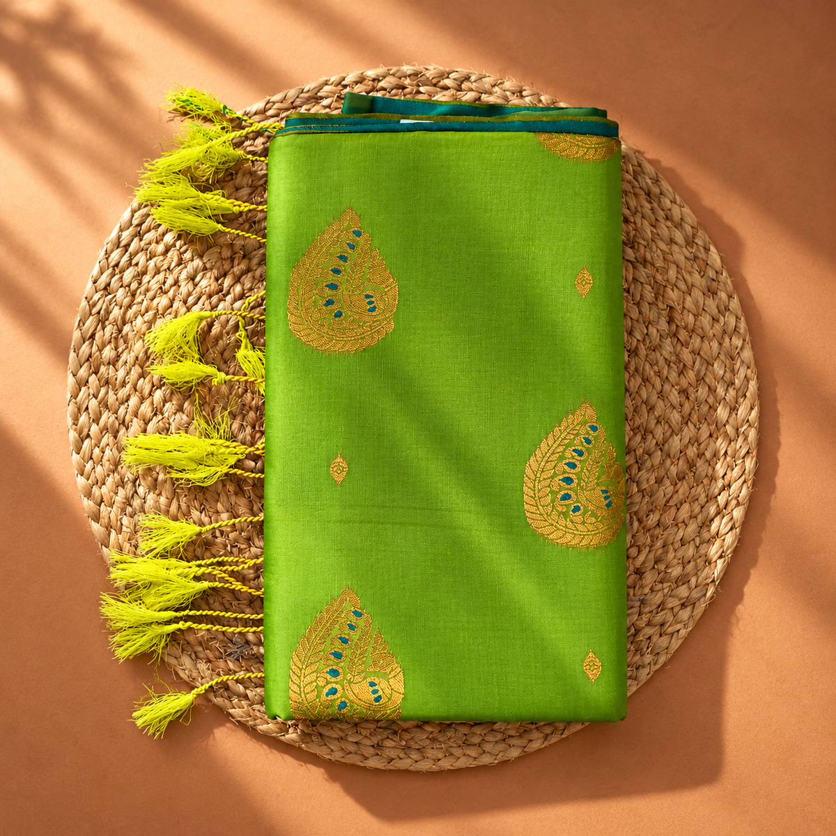 Parrot Green soft silk saree with zari meena butta
