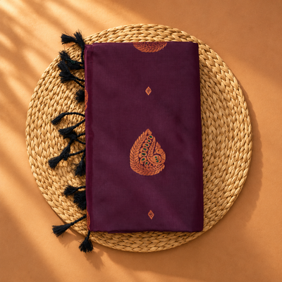 Soft Silk Saree with Zari Meena Butta | Wine